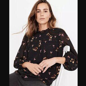 NWT Madewell Georgette Ruffle-Collar Smocked Top